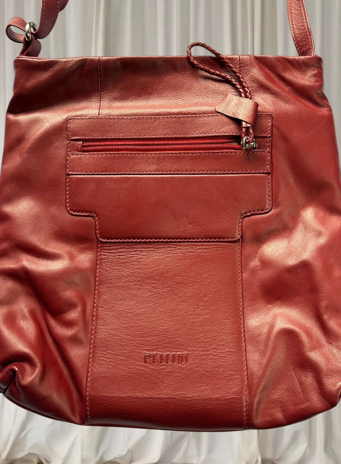 Pellini Red Leather Crossbody Bag - Premium Leather with Adjustable Strap - Image 4