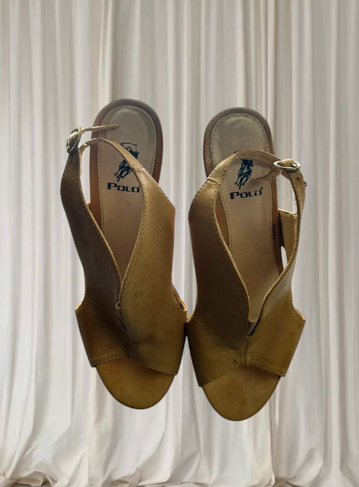Polo Ralph Lauren Brown Leather Slingback Heels - Classic Open-Toe Design - Image 4