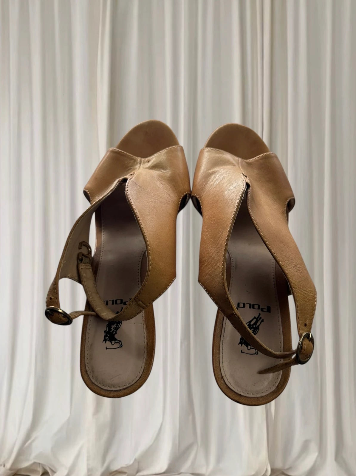 Polo Ralph Lauren Brown Leather Slingback Heels - Classic Open-Toe Design - Image 2