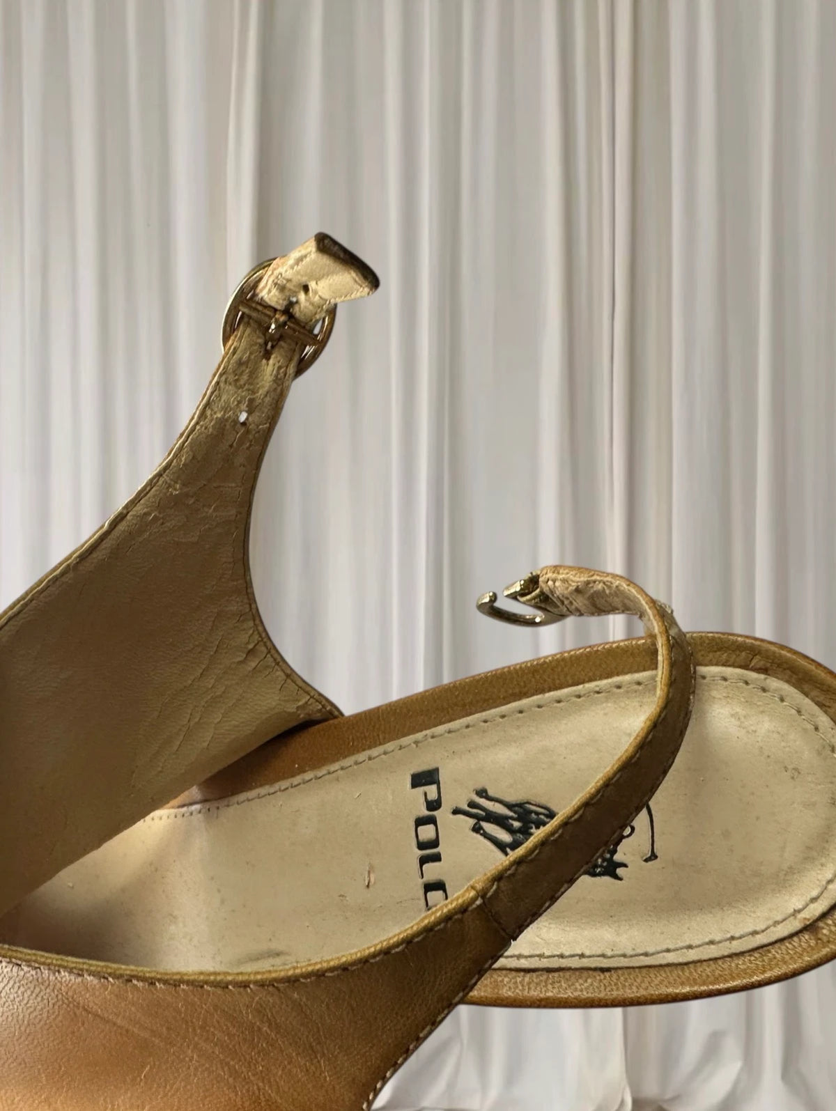 Polo Ralph Lauren Brown Leather Slingback Heels - Classic Open-Toe Design - Image 6