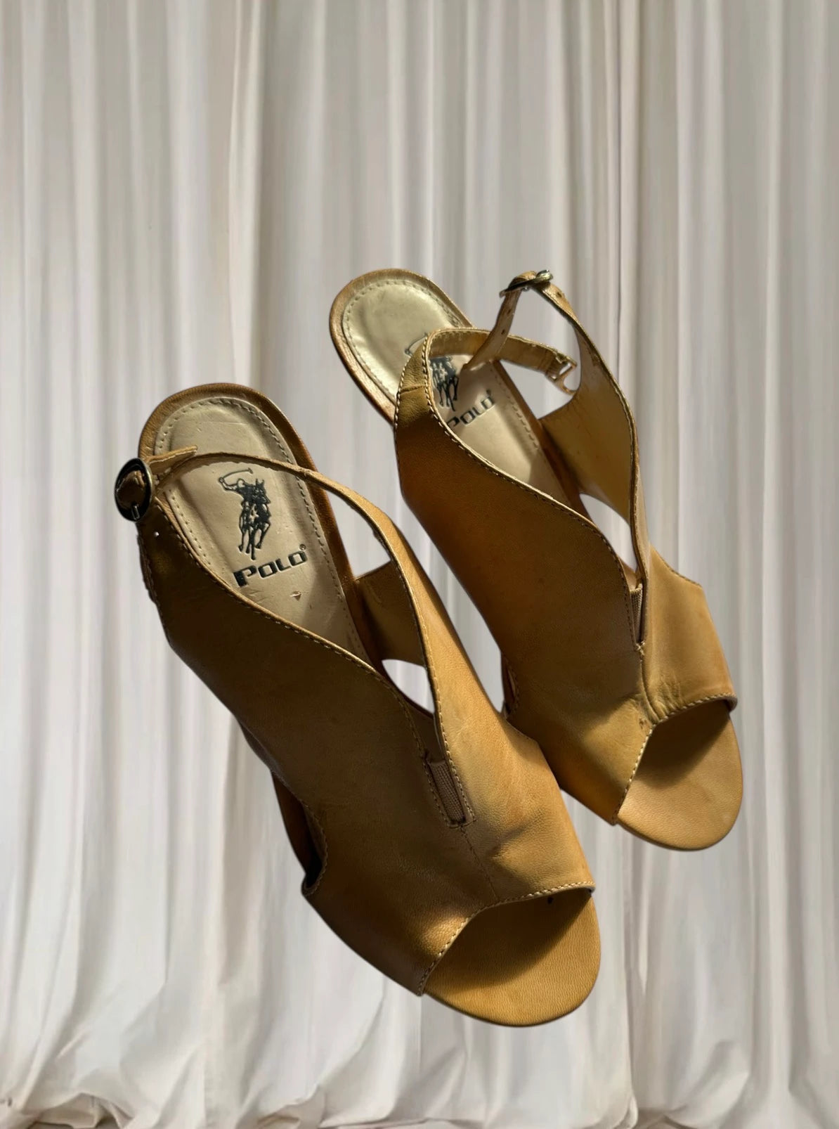 Polo Ralph Lauren Brown Leather Slingback Heels - Classic Open-Toe Design - Image 3