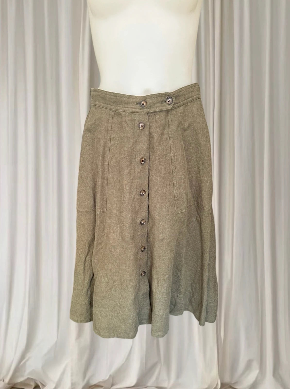 Polo Ralph Lauren Midi Skirt - Classic Khaki Linen Button-Front - Image 1