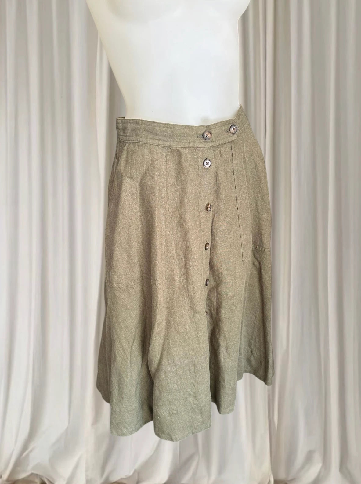 Polo Ralph Lauren Midi Skirt - Classic Khaki Linen Button-Front - Image 2