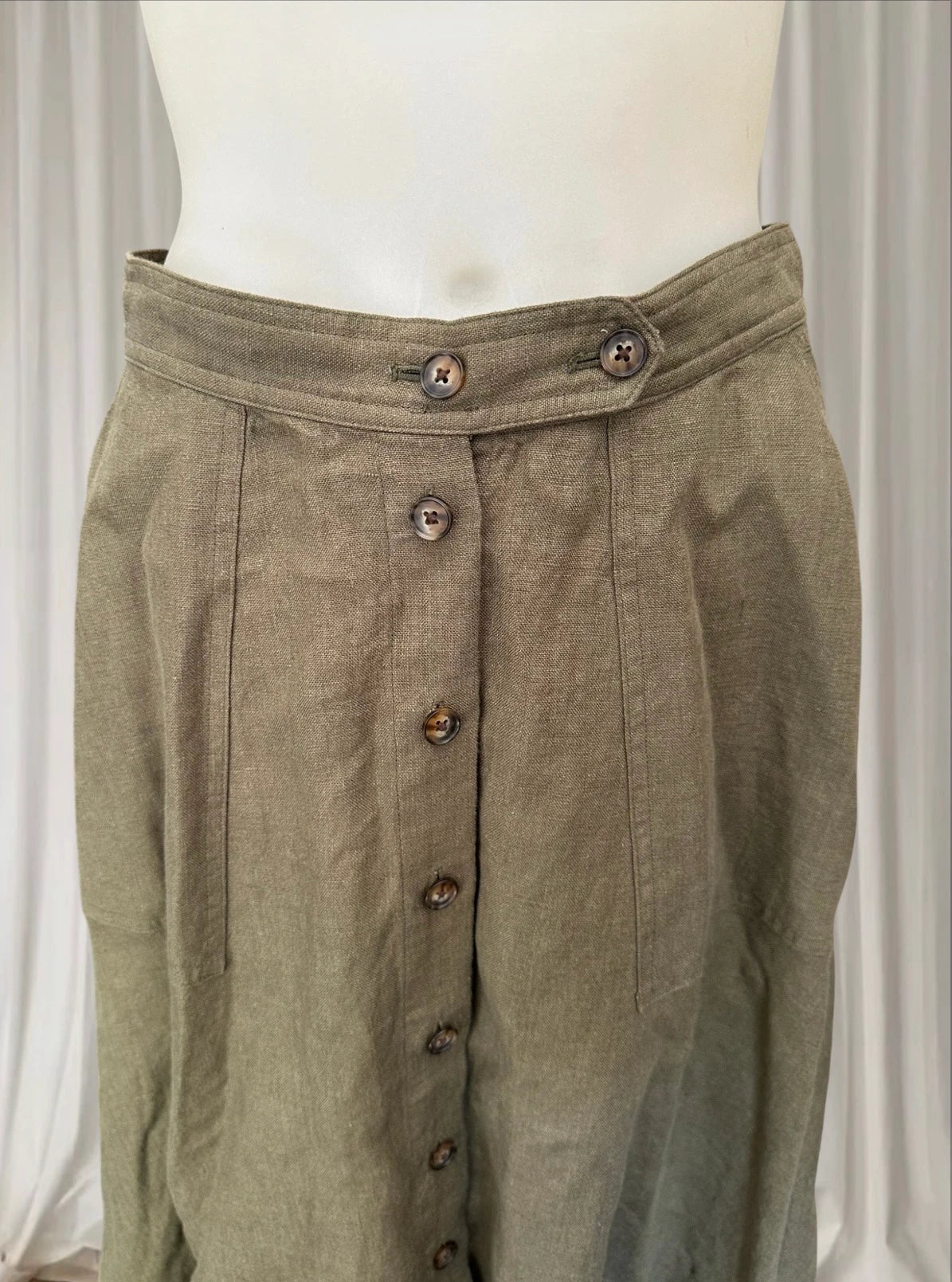 Polo Ralph Lauren Midi Skirt - Classic Khaki Linen Button-Front - Image 3