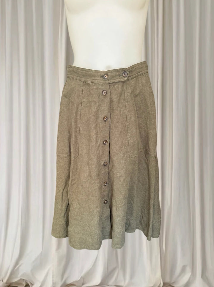 Polo Ralph Lauren Midi Skirt - Classic Khaki Linen Button-Front - Image 1