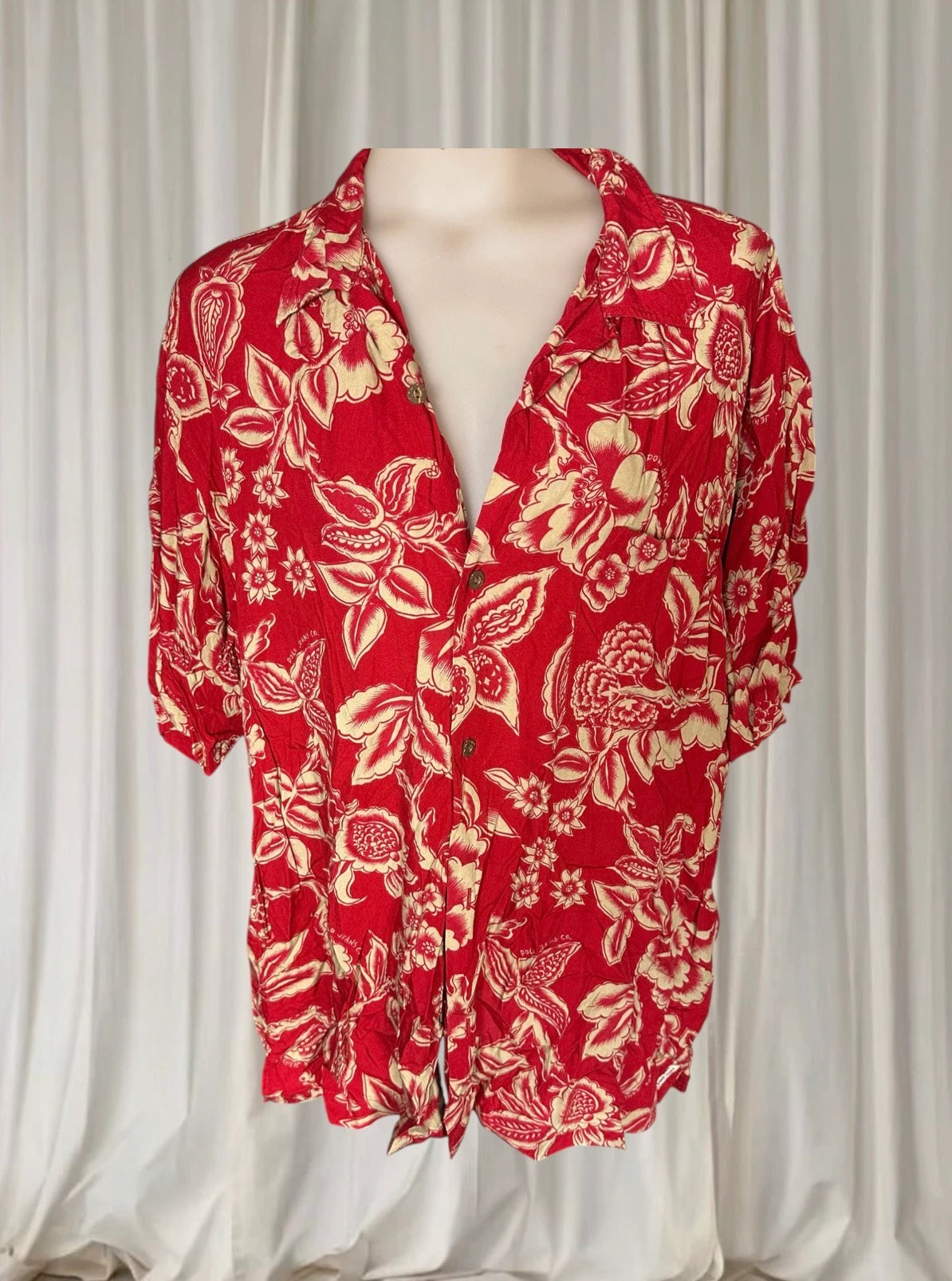 Polo Jeans Co. Ralph Lauren Men's Floral Shirt - Vibrant Red Short Sleeve Button-Up XL - Image 2