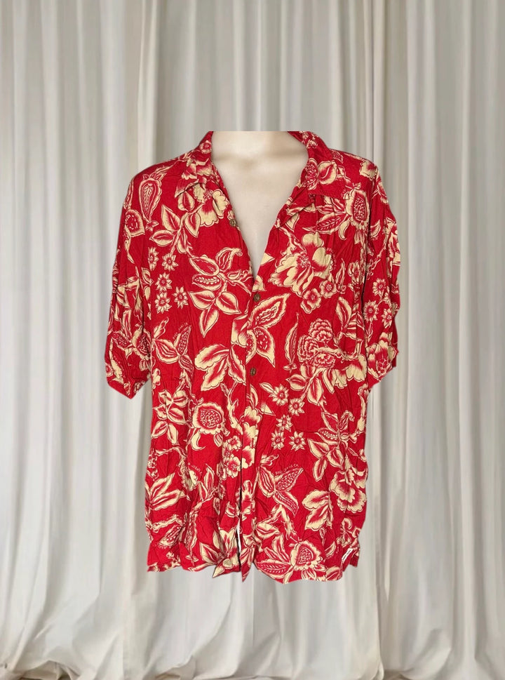 Polo Jeans Co. Ralph Lauren Men's Floral Shirt - Vibrant Red Short Sleeve Button-Up XL - Image 1