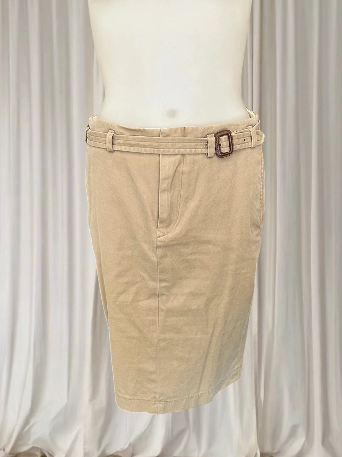 Ralph Lauren Beige Midi Skirt - 100% Cotton with Buckle Detail - Image 1