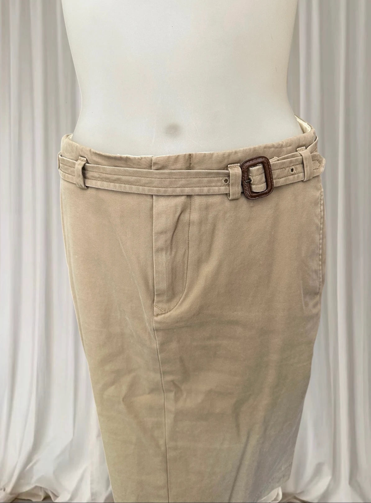 Ralph Lauren Beige Midi Skirt - 100% Cotton with Buckle Detail - Image 3