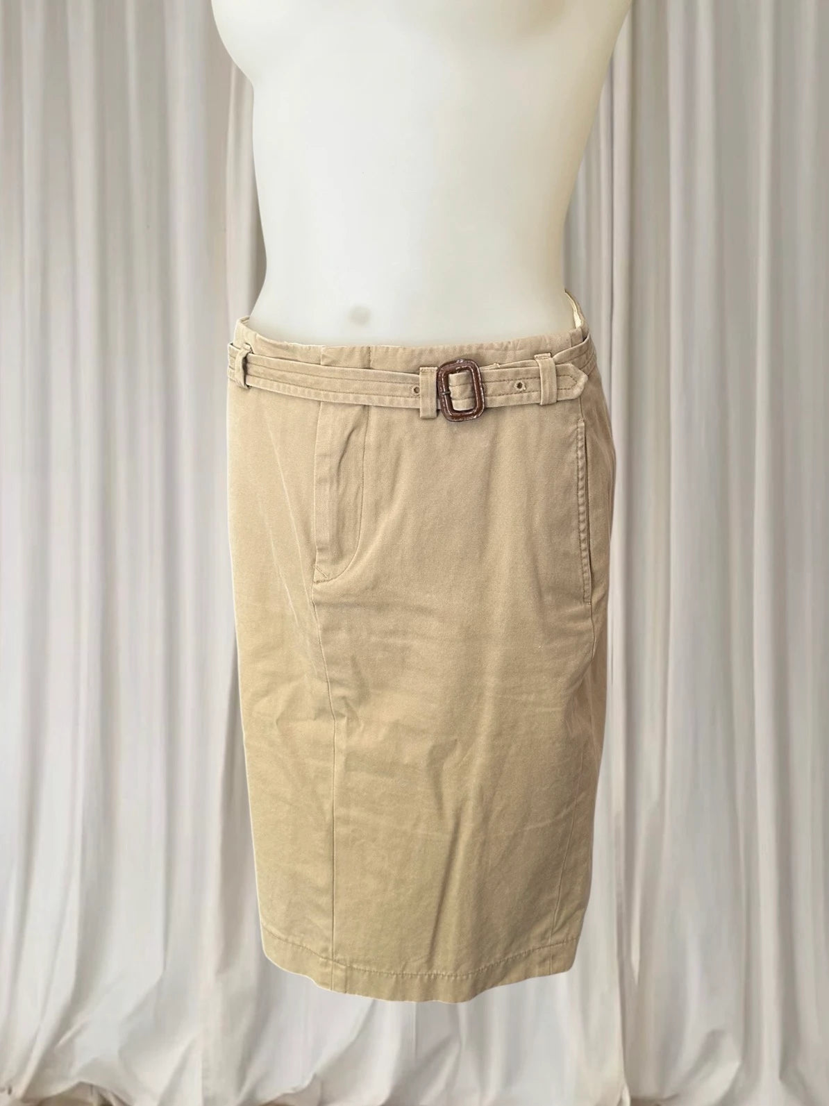 Ralph Lauren Beige Midi Skirt - 100% Cotton with Buckle Detail - Image 2
