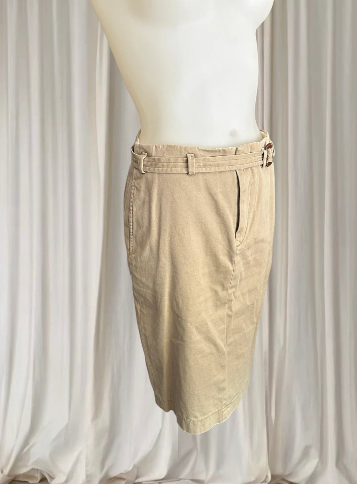 Ralph Lauren Beige Midi Skirt - 100% Cotton with Buckle Detail - Image 4