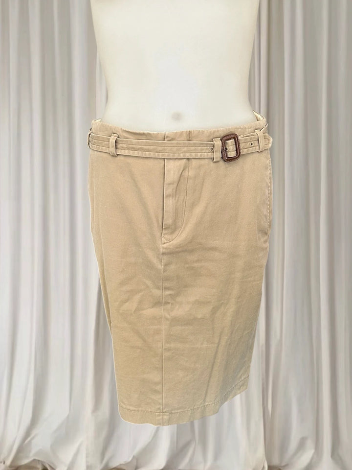 Ralph Lauren Beige Midi Skirt - 100% Cotton with Buckle Detail - Image 1