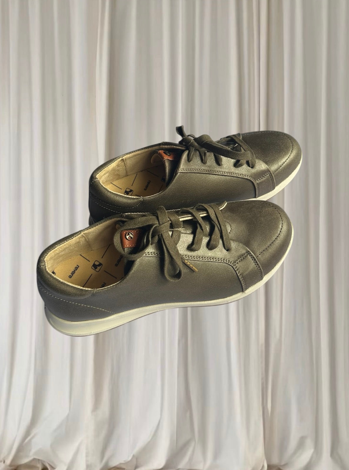 Revere Orthotic Friendly Sneakers - Khaki Metallic Leather Size 41