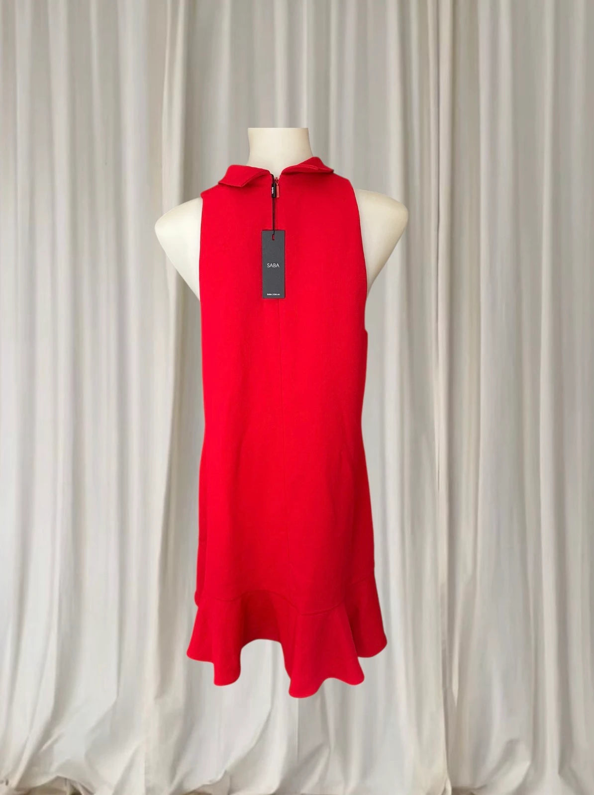 SABA Dharma Mini Tank Dress - Vibrant Red Ruffled Hem - Image 3