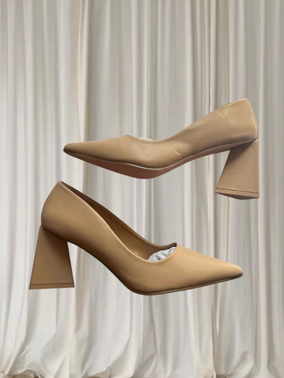 Therapy Pointed-Toe Heels - Beige Triangular Block Heel - Image 5