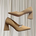 Therapy Pointed-Toe Heels - Beige Triangular Block Heel - Image 5