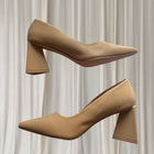 Therapy Pointed-Toe Heels - Beige Triangular Block Heel - Image 4