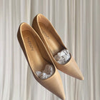 Therapy Pointed-Toe Heels - Beige Triangular Block Heel - Image 1