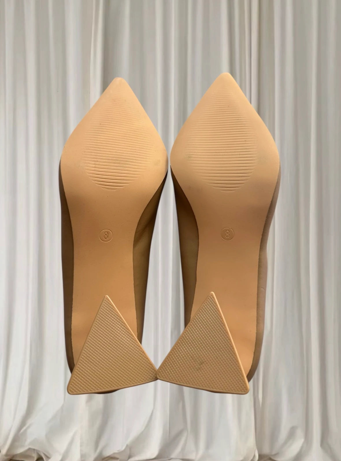 Therapy Pointed-Toe Heels - Beige Triangular Block Heel - Image 7