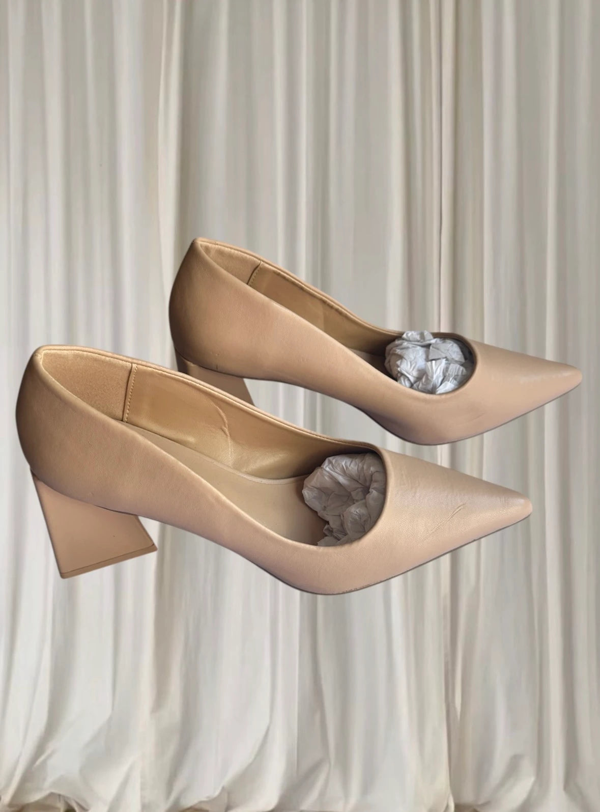 Therapy Pointed-Toe Heels - Beige Triangular Block Heel - Image 2