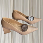 Therapy Pointed-Toe Heels - Beige Triangular Block Heel - Image 2