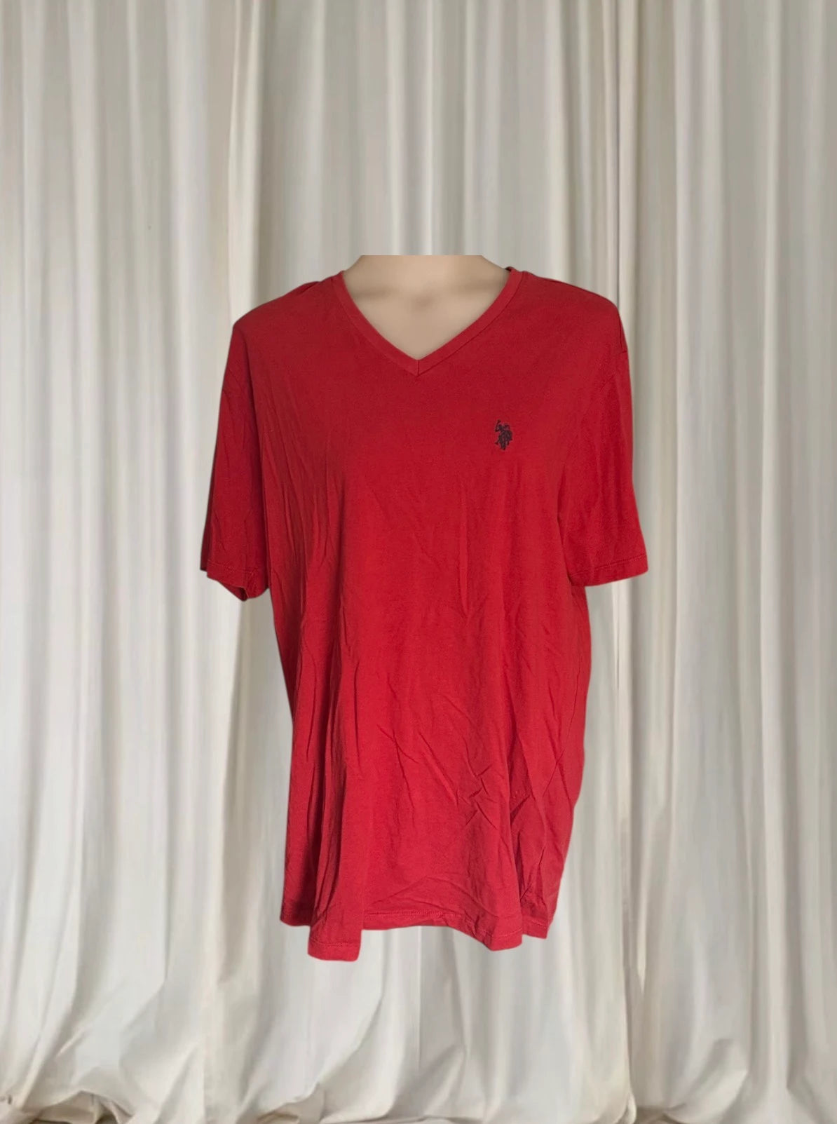 U.S. Polo Assn. V-Neck T-Shirt - Men's Classic Red Cotton Tee Size XL - Image 1