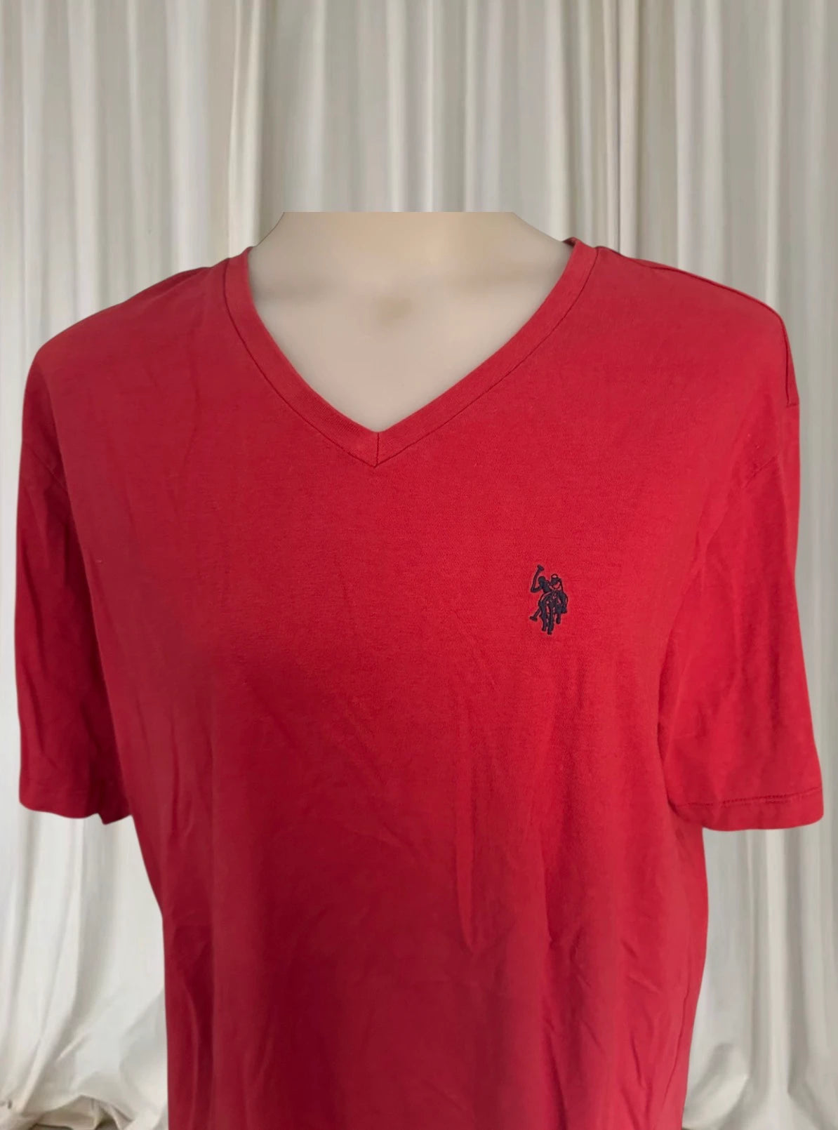 U.S. Polo Assn. V-Neck T-Shirt - Men's Classic Red Cotton Tee Size XL - Image 2