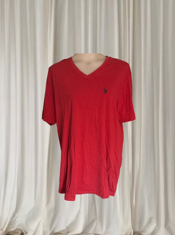 U.S. Polo Assn. V-Neck T-Shirt - Men's Classic Red Cotton Tee Size XL - Image 1