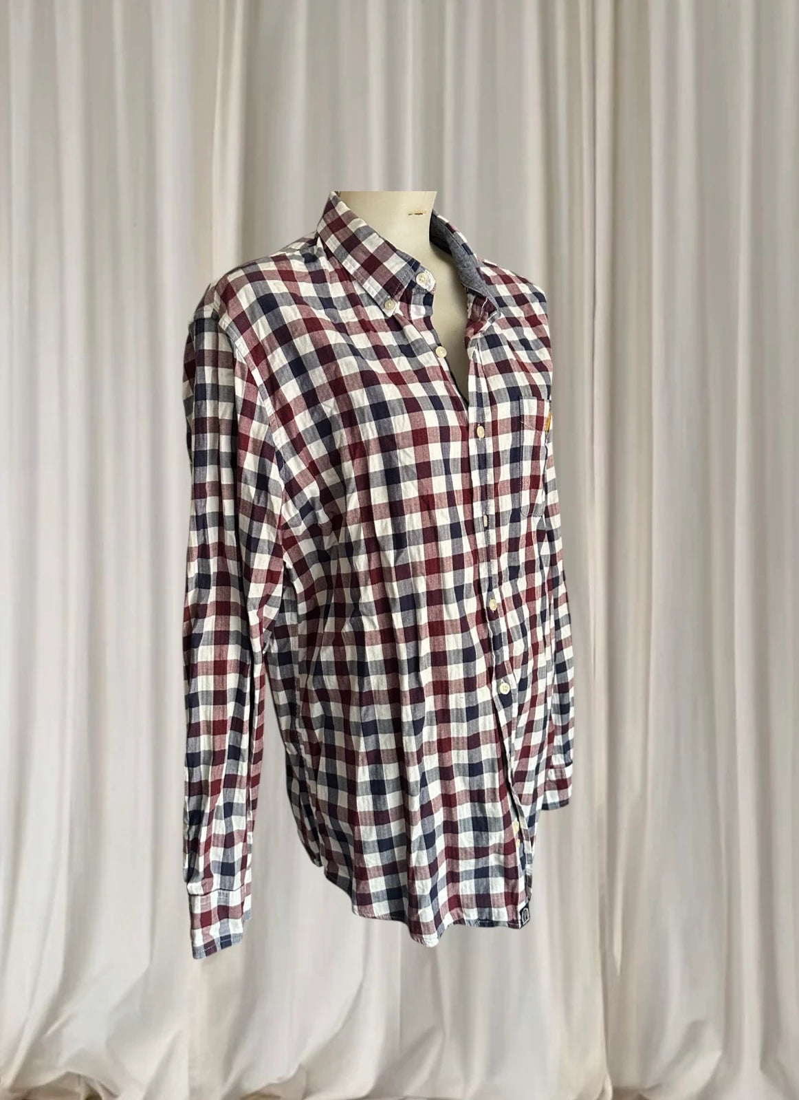 U.S. Polo Assn. Men's Long-Sleeve Shirt - Maroon and Navy Checkered Cotton - Image 4