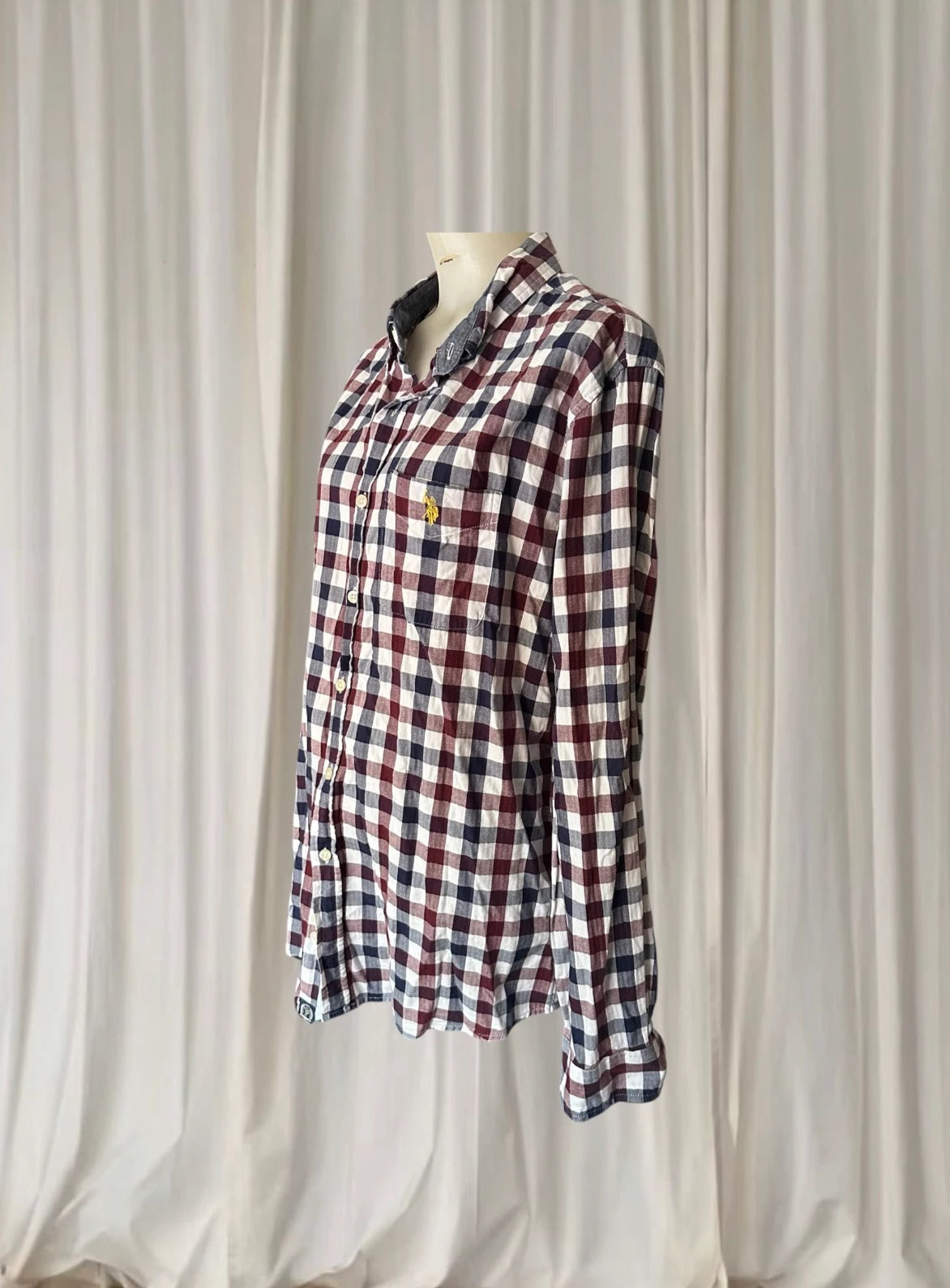 U.S. Polo Assn. Men's Long-Sleeve Shirt - Maroon and Navy Checkered Cotton - Image 5