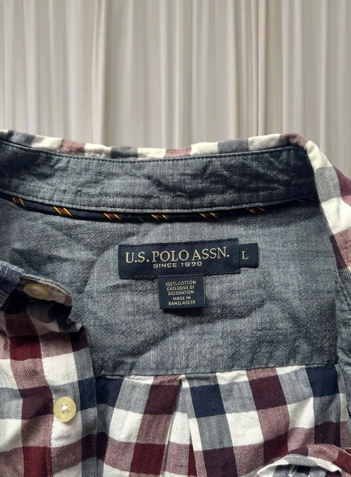 U.S. Polo Assn. Men's Long-Sleeve Shirt - Maroon and Navy Checkered Cotton - Image 7