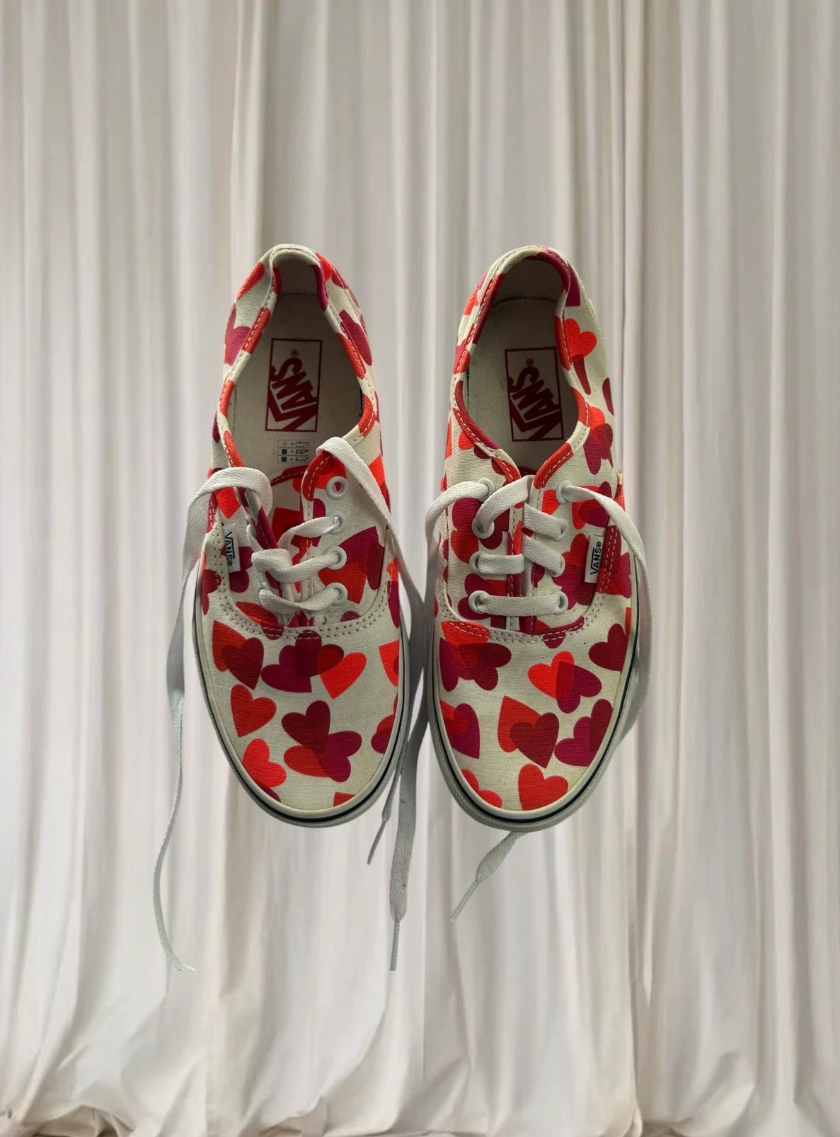 Vans Heart Print Sneakers - Cream and Red Low Top - Image 1