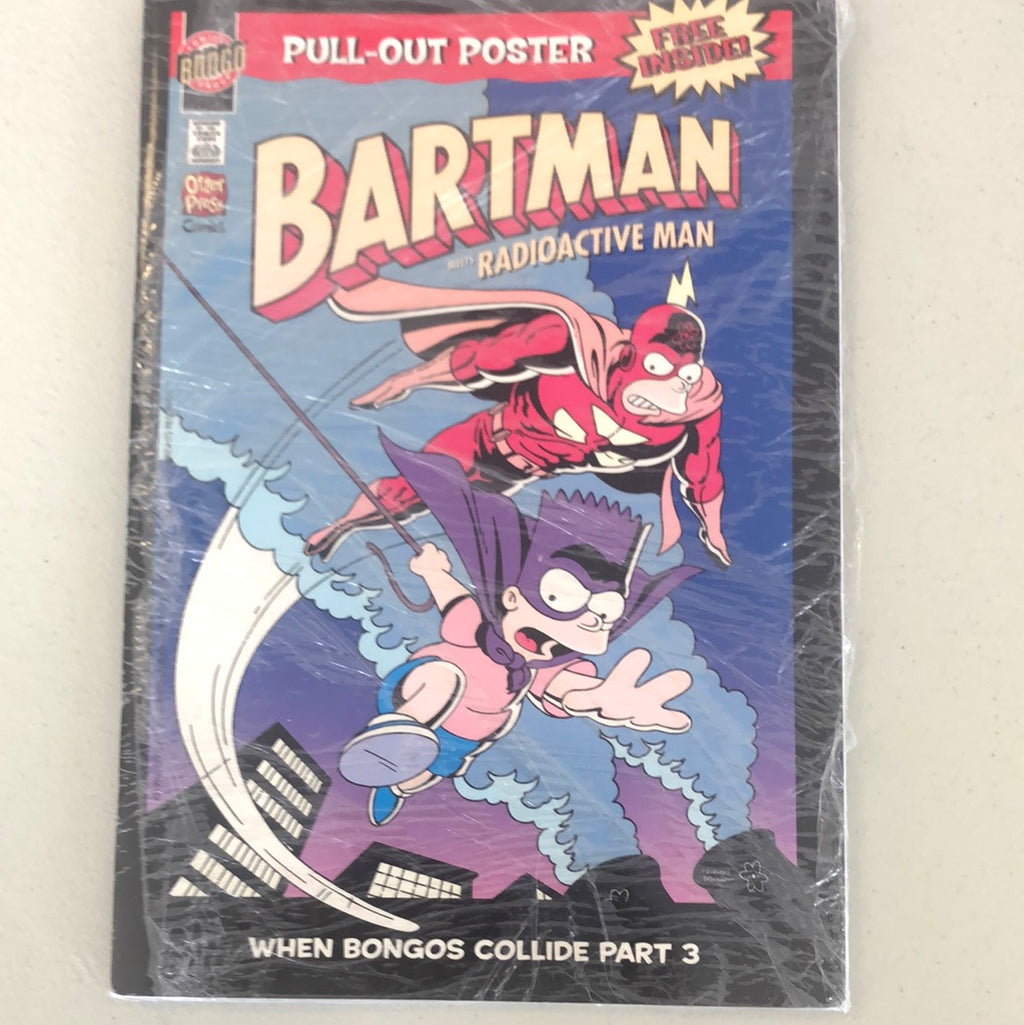 Issue #3 ‘Bartman Meets Radioactive Man’ is a heroic comic described as one of the greatest comics of all time. In this grand adventure, Bartman must fight super villains in order to get the radioactive powers of Radioactive Man after he is kidnapped. 