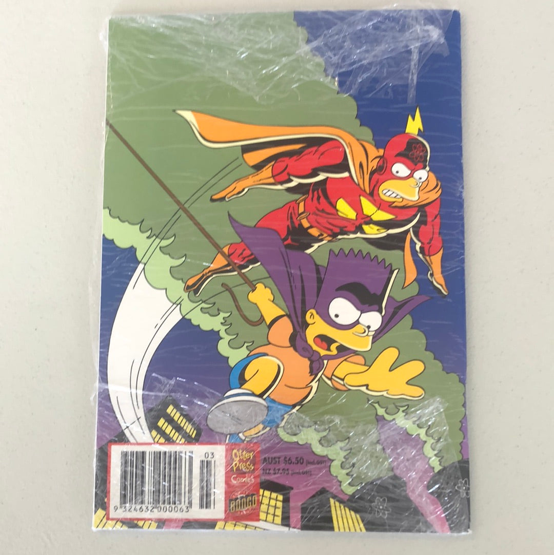 Issue #3 ‘Bartman Meets Radioactive Man’ is a heroic comic described as one of the greatest comics of all time. In this grand adventure, Bartman must fight super villains in order to get the radioactive powers of Radioactive Man after he is kidnapped. 
