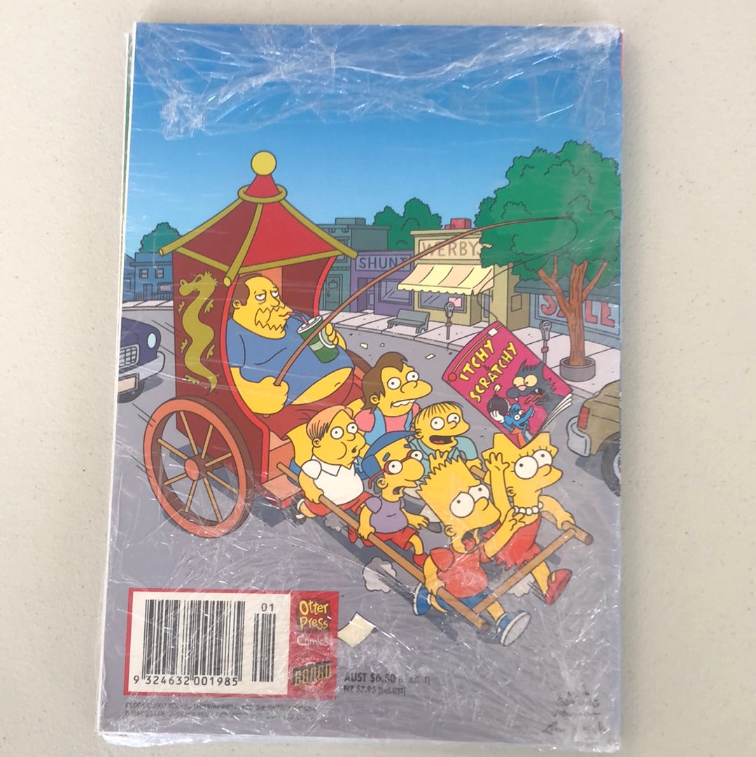 Issue #3 Preloved ‘Itchy and Scratchy Comic’ collectable. Itchy (the mouse), employing his usual arsenal of weaponry, chases Scratchy (the cat) in a round-the-world race.